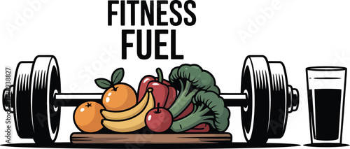 Fitness fuel healthy food and barbell combination for workout and nutrition