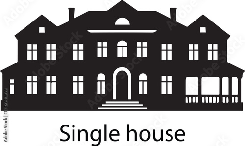 Simple silhouette of a black house with a chimney isolated on white background