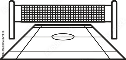 Simple line drawing of a badminton court and net