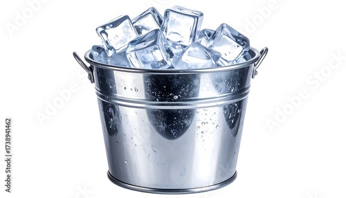 Metal ice bucket full of cubes
