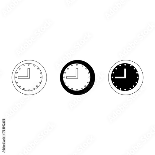 This image features three clock icons, each displaying a different time. The clocks are simple and clear, making them easy to understand at a glance. The background is white.