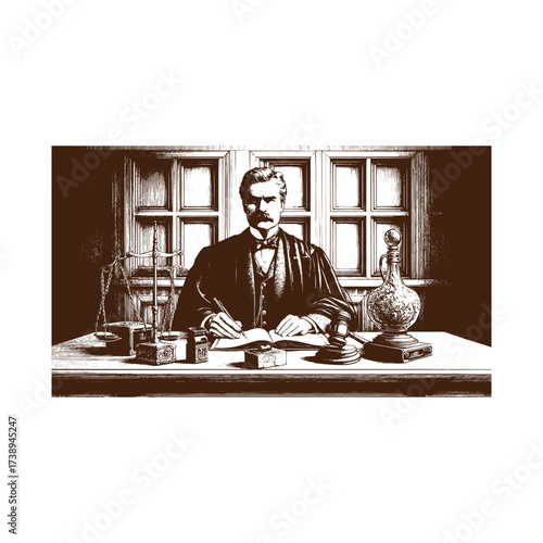 Victorian Scholar at His Ornate Desk