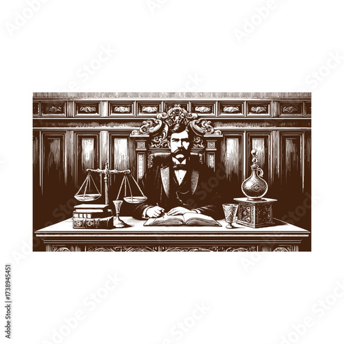 Victorian Scholar at His Ornate Desk