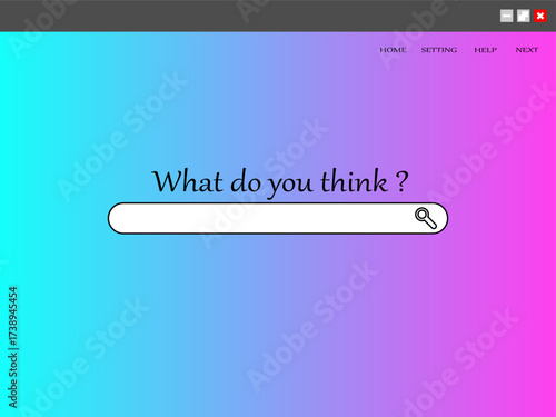 A stylized browser window displays a search bar with the question "What do you think?" against a vibrant gradient background.
