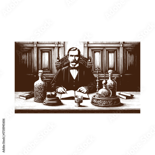 Victorian Scholar at His Ornate Desk