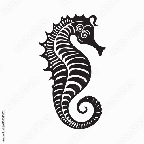 Detailed Sea Horses Vector Art in Monochrome Style for Marine Design