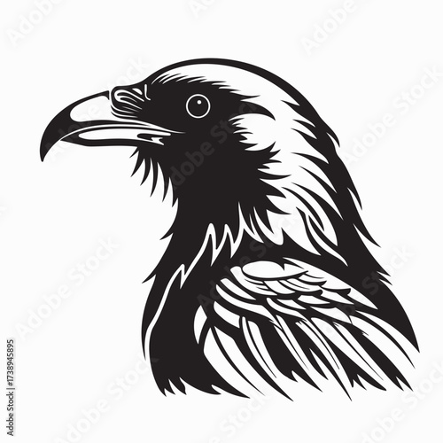 Elegant Raven Bird Vector Graphic Showing Side Profile and Detail