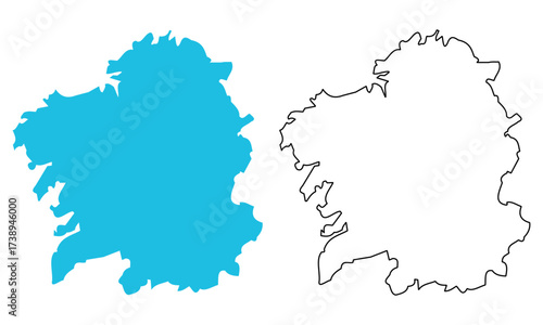 map of Galicia autonomous community of Spain. Map with detailed outlines and blue silhouettes
