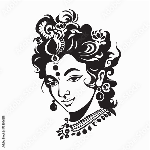 Bala Krishna Face Vector Illustration in Cartoon Hindu God Style
