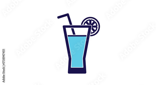 Refreshing blue drink with straw and lemon slice icon for summer refreshment - Line and glyph solid icon and logo templete