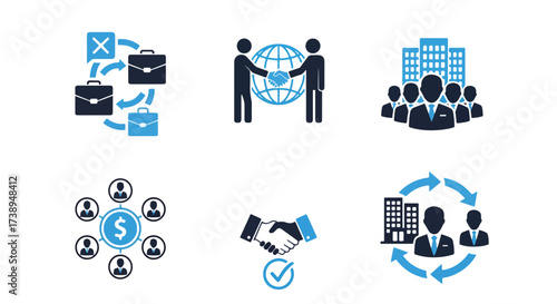 Business icon set for deals collaboration finance teamwork and growth concepts - Line and glyph solid icon and logo templete