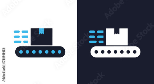 Conveyor belt icon with cargo and data flow visual representation - Line and glyph solid icon and logo templete