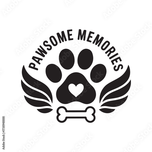 Love and Memory Paw Print with Wings