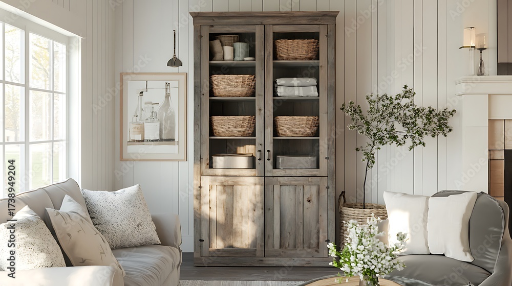 Fototapeta premium Simple rustic storage space, modern farmhouse blend