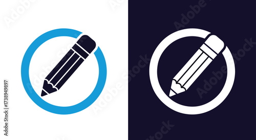 Simple pencil icon edit button circular symbol for writing and editing tasks - Line and glyph solid icon and logo templete