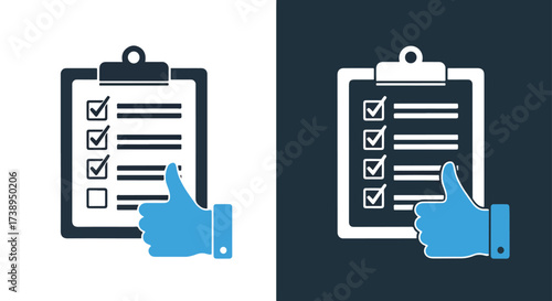 Checklist clipboard thumbs up glyph icon solid design for general use - Line and glyph solid icon and logo templete