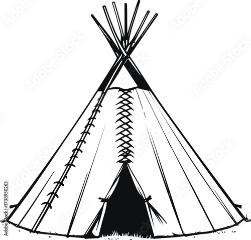 Minimalist line drawing of Native American tipi tent 1.