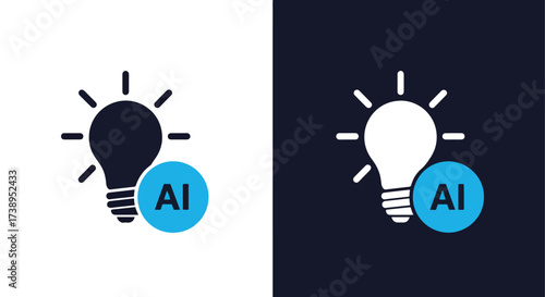 Ai lightbulb icon solid glyph for innovation and artificial intelligence ideas - Line and glyph solid icon and logo templete