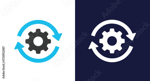 Gear and arrow cycle icon for automation process and mechanical workflow - Line and glyph solid icon and logo templete