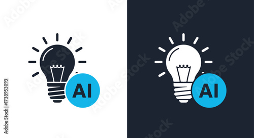 Illuminating idea ai icon symbol concept for innovation and technology solutions - Line and glyph solid icon and logo templete