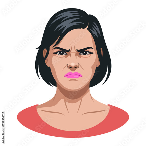 woman grimace. Negative emotions flat style cartoon vector