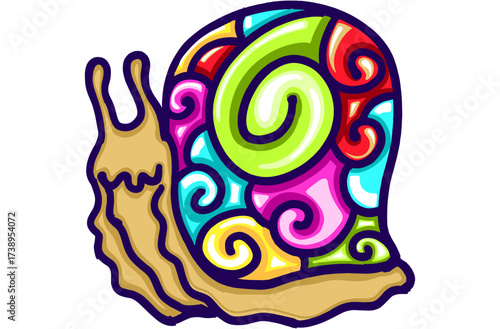 Vector Artwork of a Snail With a Beautiful Colorful Patterned Shell