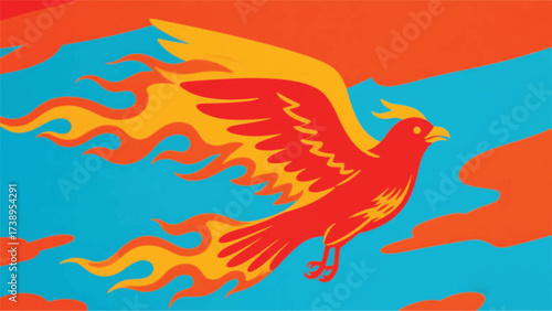 Hot Fire Flying Bird Illustrator Artwork Banner Background Design Template 