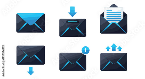 Envelope icons set incoming outgoing mail communication digital messaging - Line and glyph solid icon and logo templete