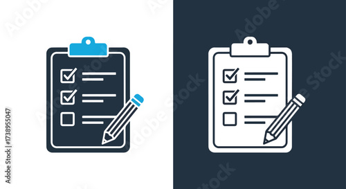 Checklist clipboard with pencil icon for tasks and surveys - Line and glyph solid icon and logo templete