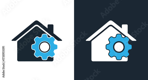 Home automation gear icon representing smart house settings and control - Line and glyph solid icon and logo templete