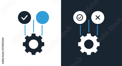Iconography for decision making process and automation workflow symbols - Line and glyph solid icon and logo templete