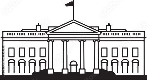 White House Washington DC vector illustration silhouette flag building United States government presidential residence political landmark national capital