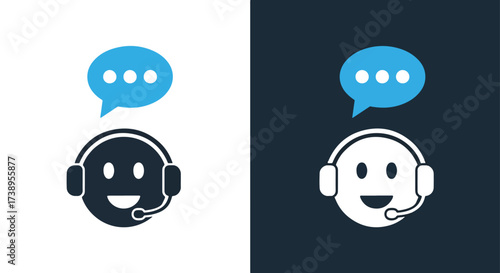 Customer service icon with headphones and chat bubble symbol - Line and glyph solid icon and logo templete