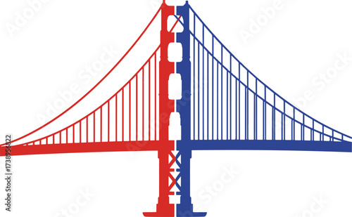 Red Blue Divided Golden Gate Bridge Vector Silhouette Political Concept