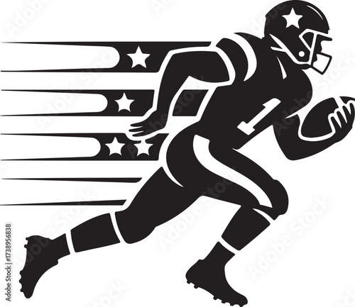 Dynamic football player running with patriotic flair
