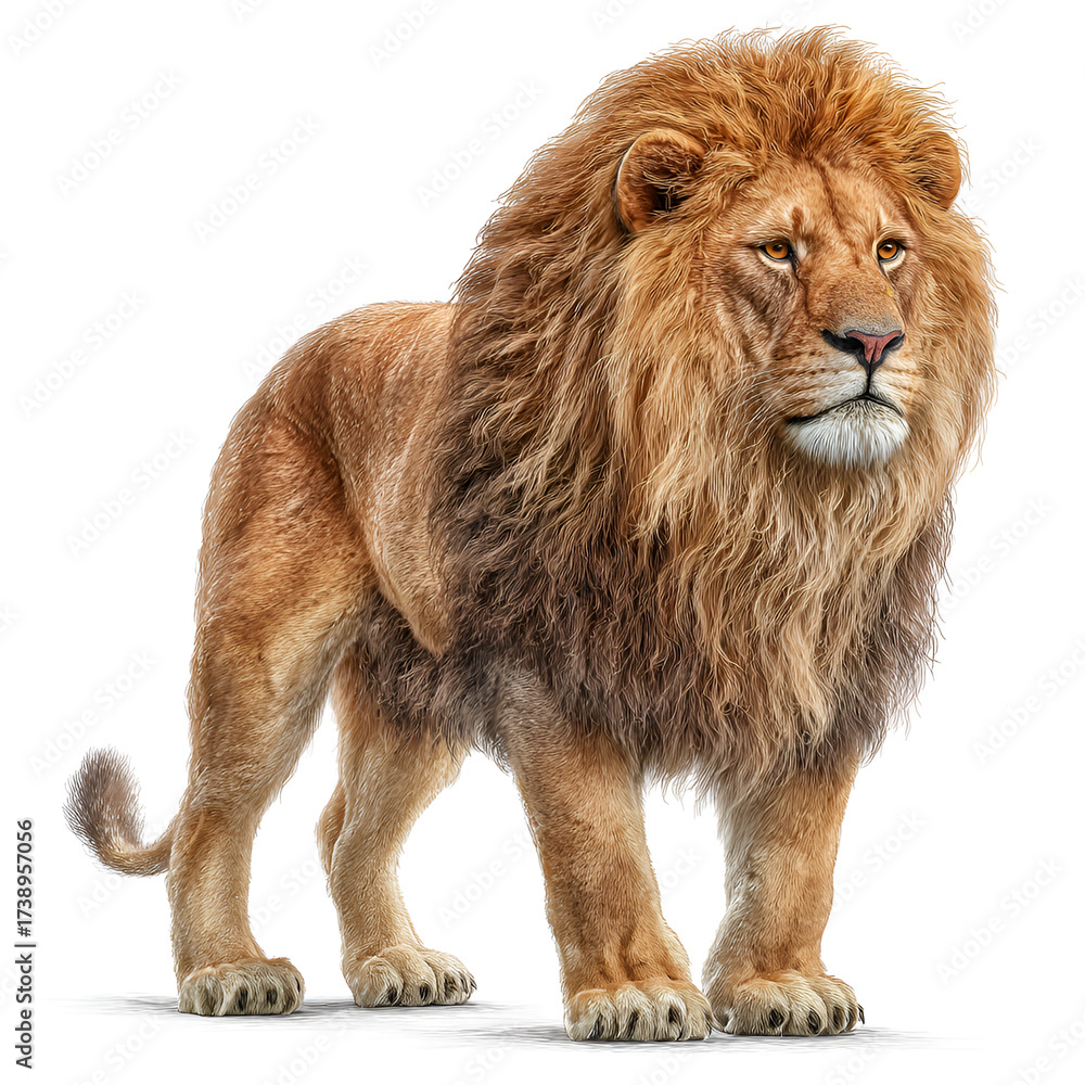 Obraz premium Lion Isolated on Transparent Background Realistic Detailed Illustration