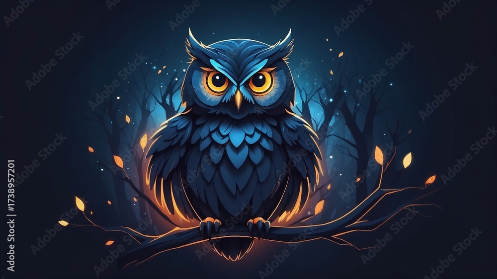 Obraz premium Abstract owl glowing in midnight tones, wallpaper design.