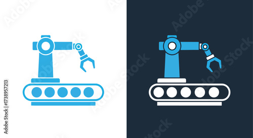 Blue robotic arm icon for automation industry manufacturing and technology - Line and glyph solid icon and logo templete