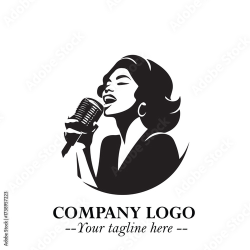 Black and White Woman Singing Logo Symbol in Minimalist Elegant Vector Design for Music and Performance
