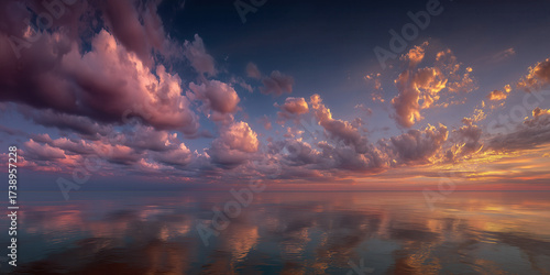 sea and sky sunset, little clouds, golden hour