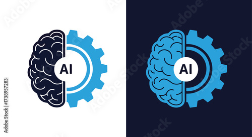 Ai brain and gear icon represents artificial intelligence technology and innovation - Line and glyph solid icon and logo templete