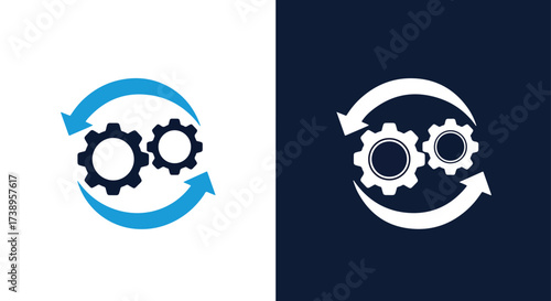 Circular arrow gears icon represents workflow process automation synergy and connection - Line and glyph solid icon and logo templete