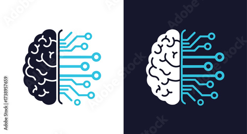 Ai brain icon human mind technology connection futuristic neural network symbol - Line and glyph solid icon and logo templete