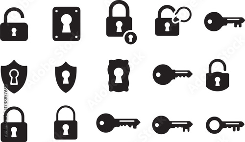 A metal padlock icon is a vector symbol for web security and protection, often displayed as a locked or unlocked set sign in a design