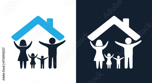 Family protection symbol protecting home shelter safety security concept icon - Line and glyph solid icon and logo templete