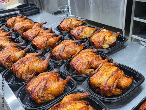 Obraz na plátne Grocery Store Rotisserie Chickens, Oven Roasted Rotisserie Chicken, ready to eat