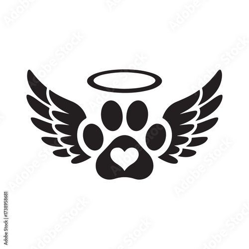 Peaceful Guardian Angel Cat Vector. Paw Wings Vector Set