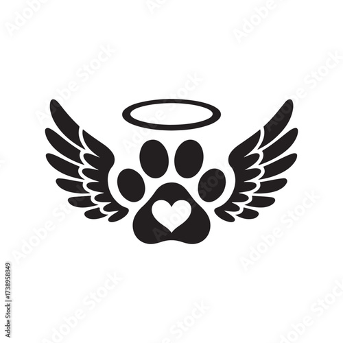 Peaceful Guardian Angel Cat Vector. Paw Wings Vector Set