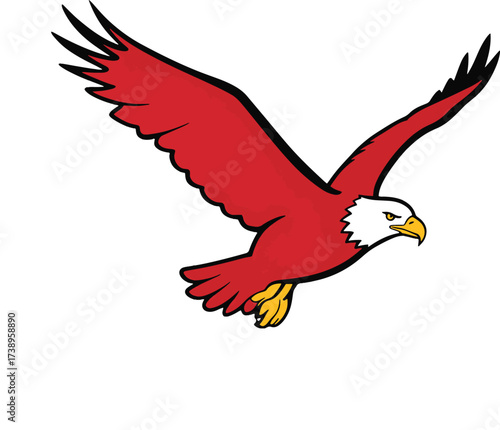 Red Stylized Bald Eagle Flying Vector Illustration Mascot