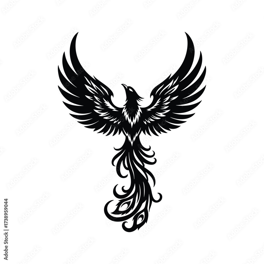 Obraz premium Phoenix Vector Illustration, Tribal Tattoo Style Silhouette